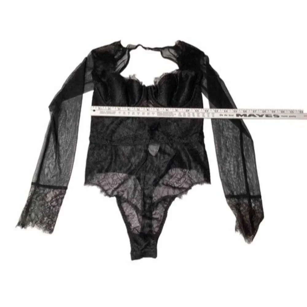 Victoria Secret Black Lingerie One Piece Long Sleeve Body Suit Lace 34b / 170 - Picture 5 of 9